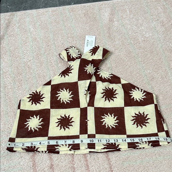 NWT Petal & Pup Cream and Brown Checkered Sun Pattern Halter Top Size Small - Picture 8 of 11